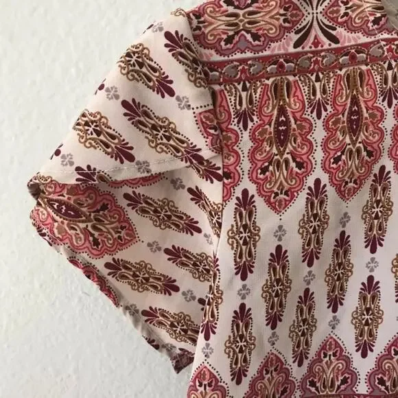 Japna Short Sleeve Blouse Top Small Short Sleeve Boho Print - Picture 3 of 4